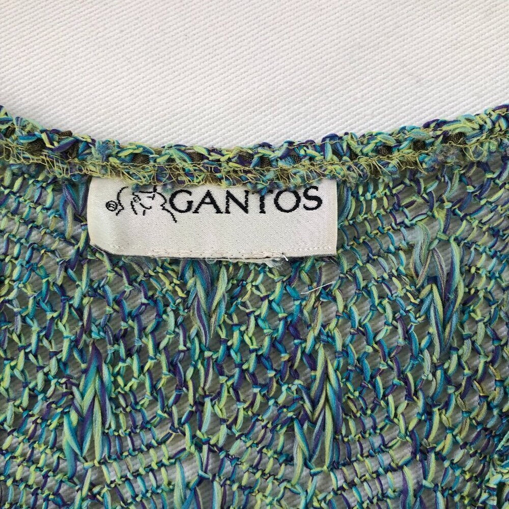 Vintage 90s Gantos Blue Open Knit Cardigan Sweater Medium Artsy Boho - Picture 7 of 14